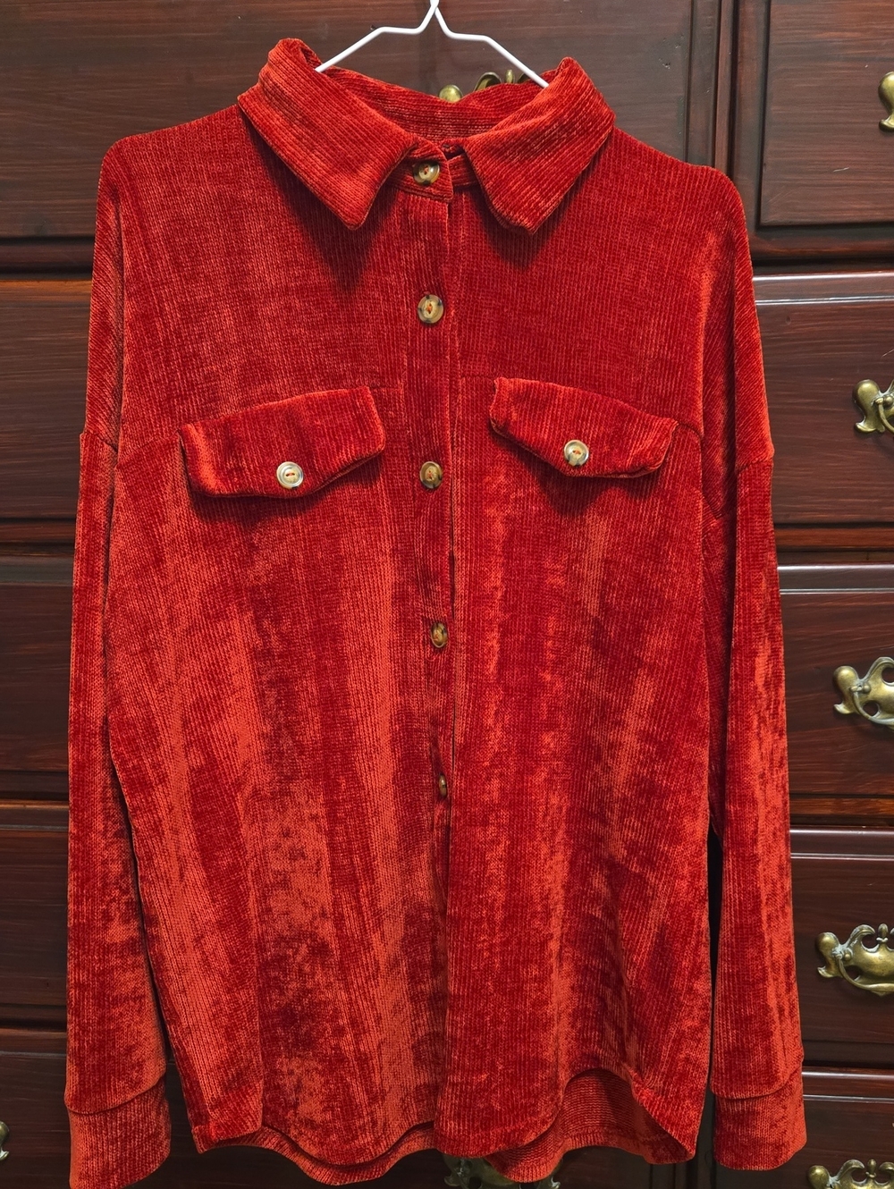 ⛱️7th Ray Red Chenille Feel Button-Down Shirt